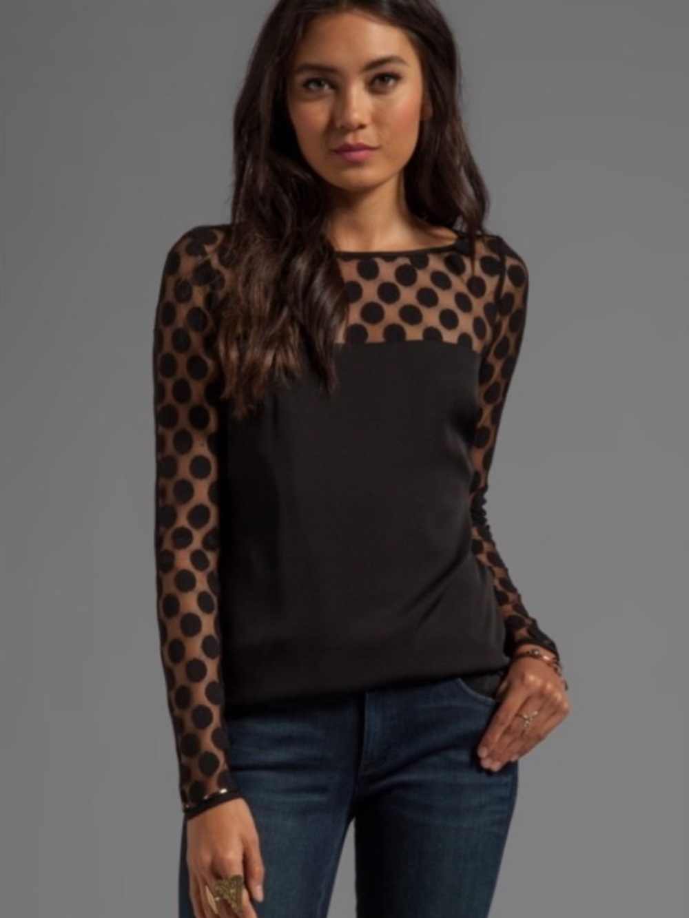 Brand new milly Black Polka Dot Sheer Sleeve Blouse